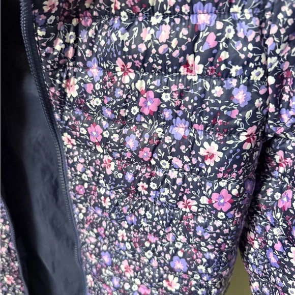 Lands' End Women's Floral Puffer Jacket - Purple and Pink - Picture 2 of 3
